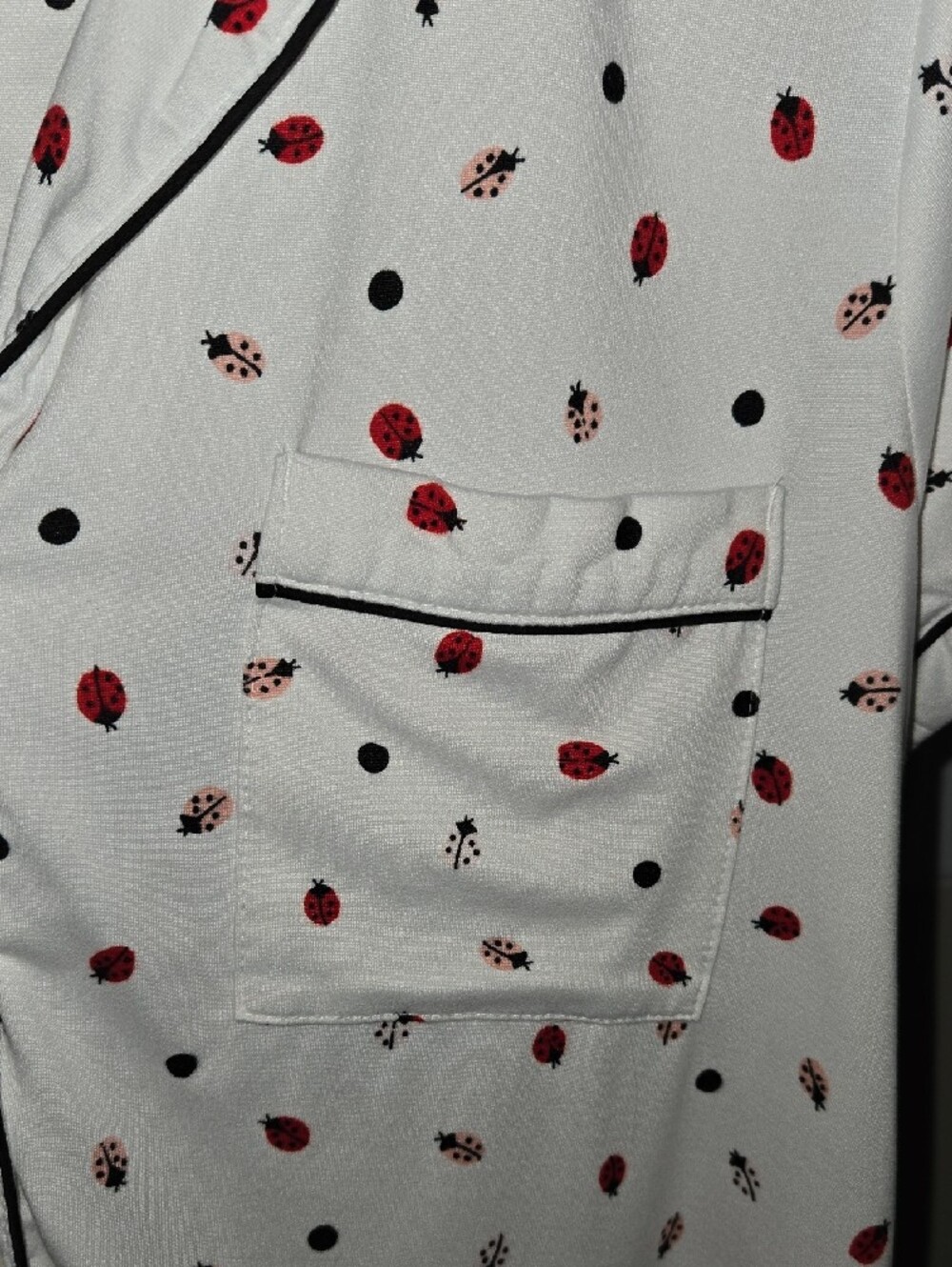 Kate Spade White Short Sleeve Button Pajama Set with Ladybug Dot Print - Picture 5 of 8